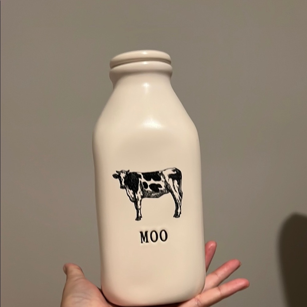 Cream Ceramic Milk Bottle with Cow Print